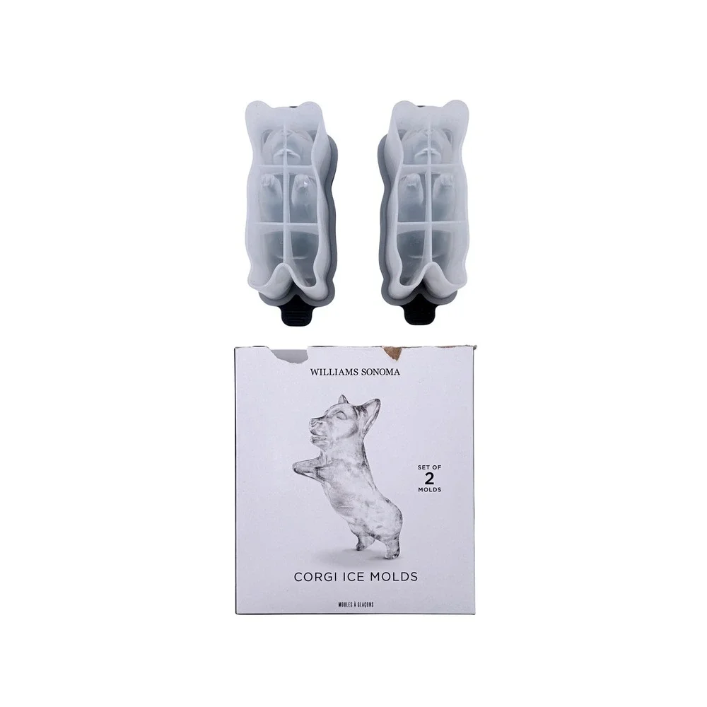 Williams Sonoma Corgi Ice Molds Set of 2 3D Silicone Whiskey Cocktail Ice Cubes